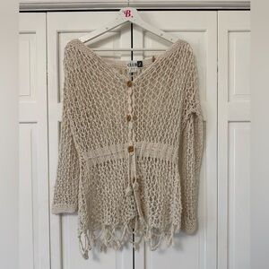 Club Z Crochet Open Knit Button Down Cardigan Beach Lagenlook Coastal Grandma